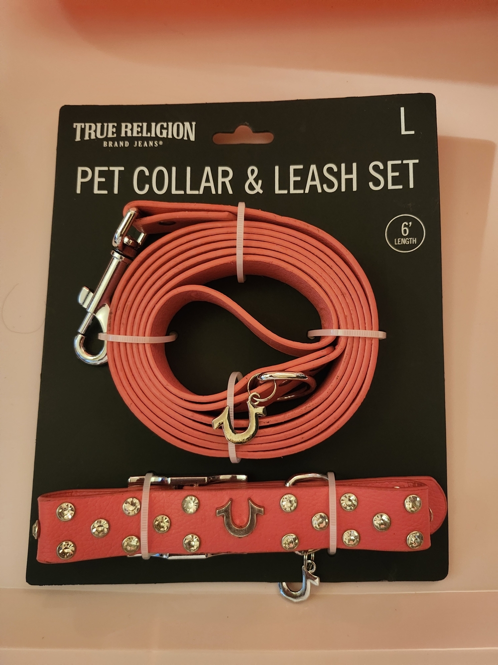 True Religion Coral Studded Pet Collar & Leash Set